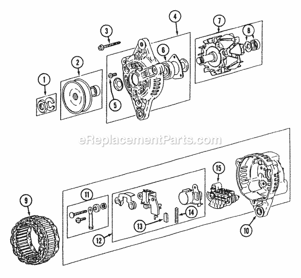 Alternator Diagram and Parts List for 544-416D100, 545-416D100, 546-416D100 Cub Cadet Lawn Tractor